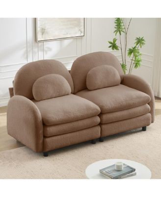  Teddy Fabric Cloud-like 2-Seater Loveseat with Curved Backrest Camel
