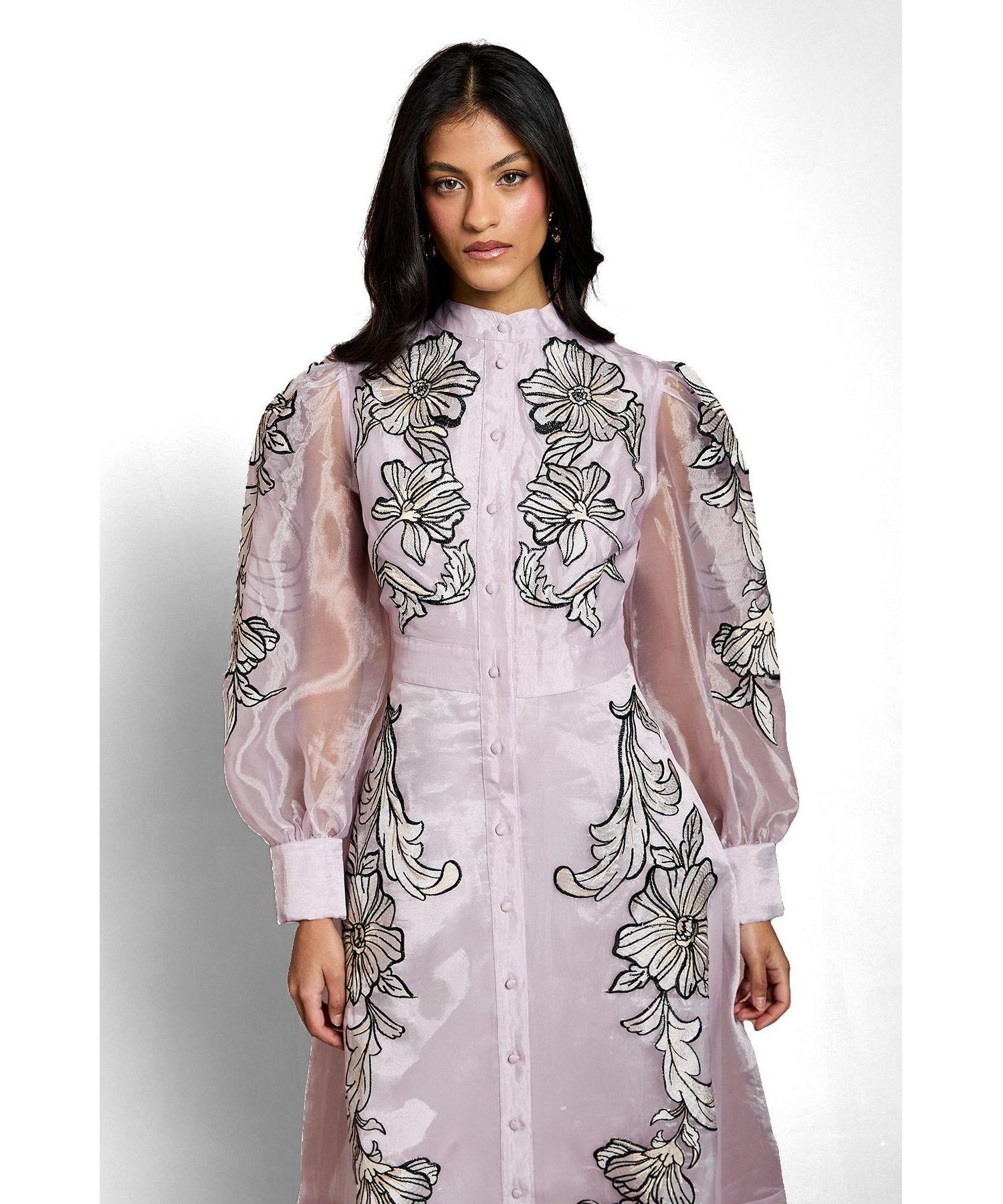 Women's Petite Embroidered Midi Dress