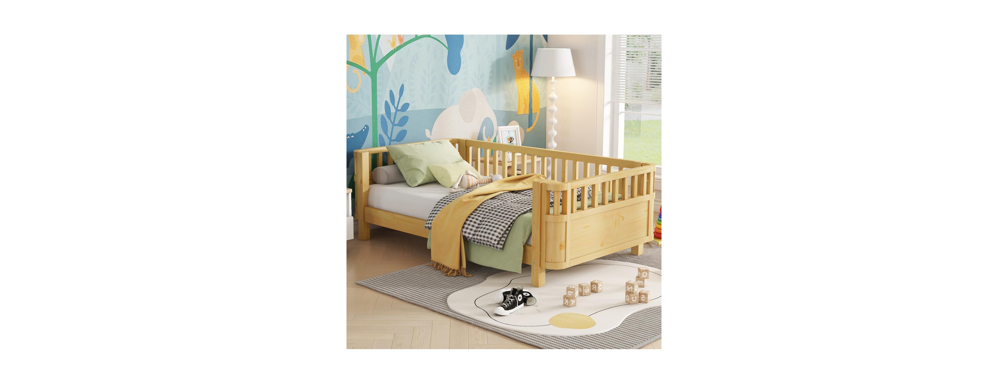 Streamdale Furniture Twin Size Wood Platform Bed with Rails for Kids