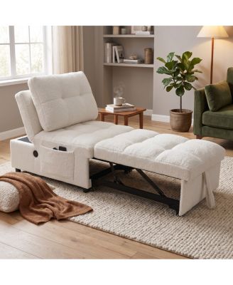   Teddy Fabric Single Sofa Bed with USB Port and Storage Pocket