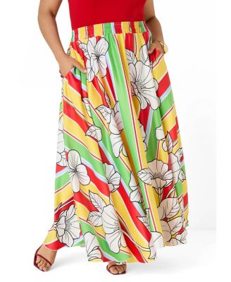 Plus Size Floral Satin Maxi Skirt