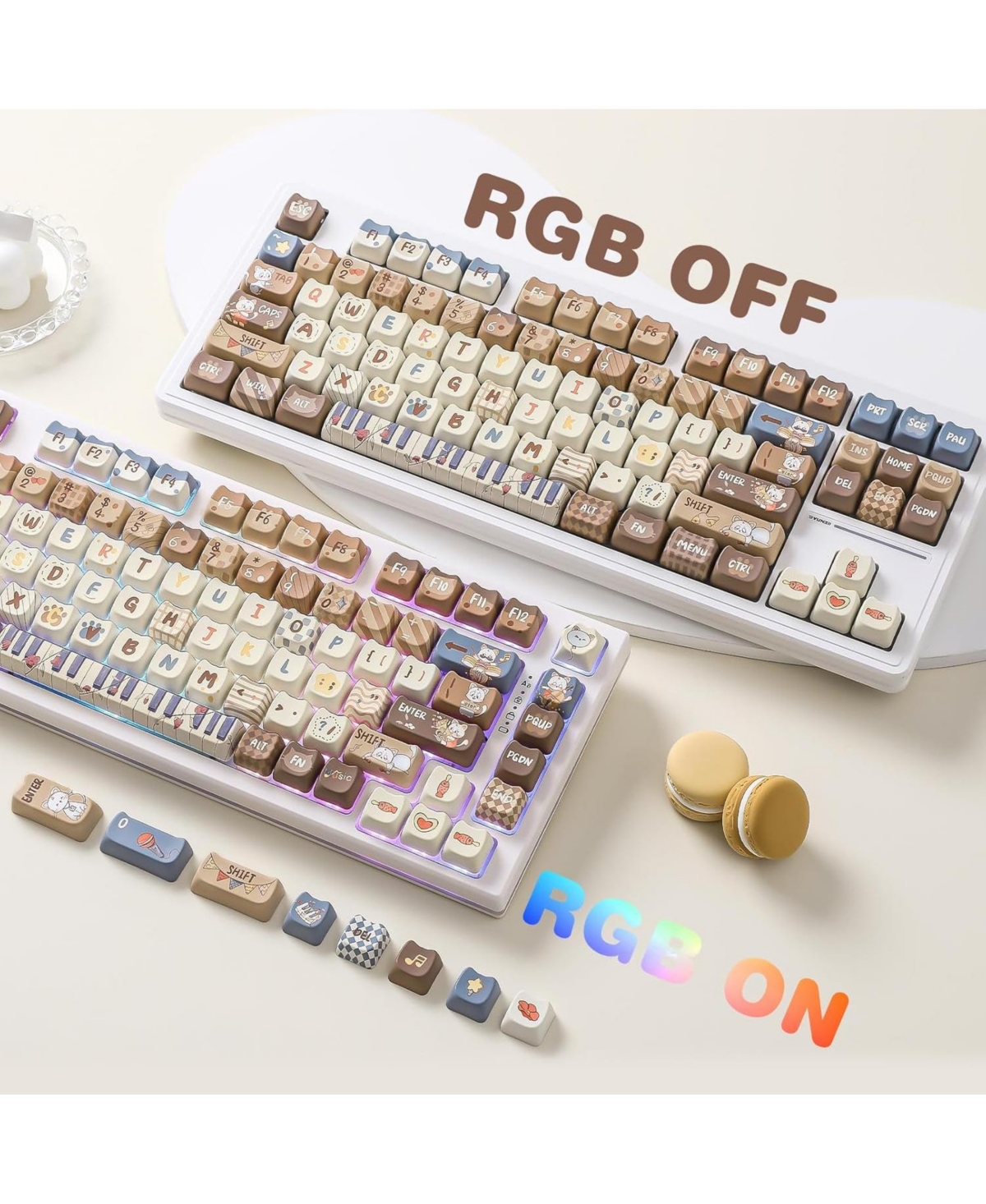 Lamicall Cute Cat Mao Profile Dye-Sub Pbt Full Keycaps Set