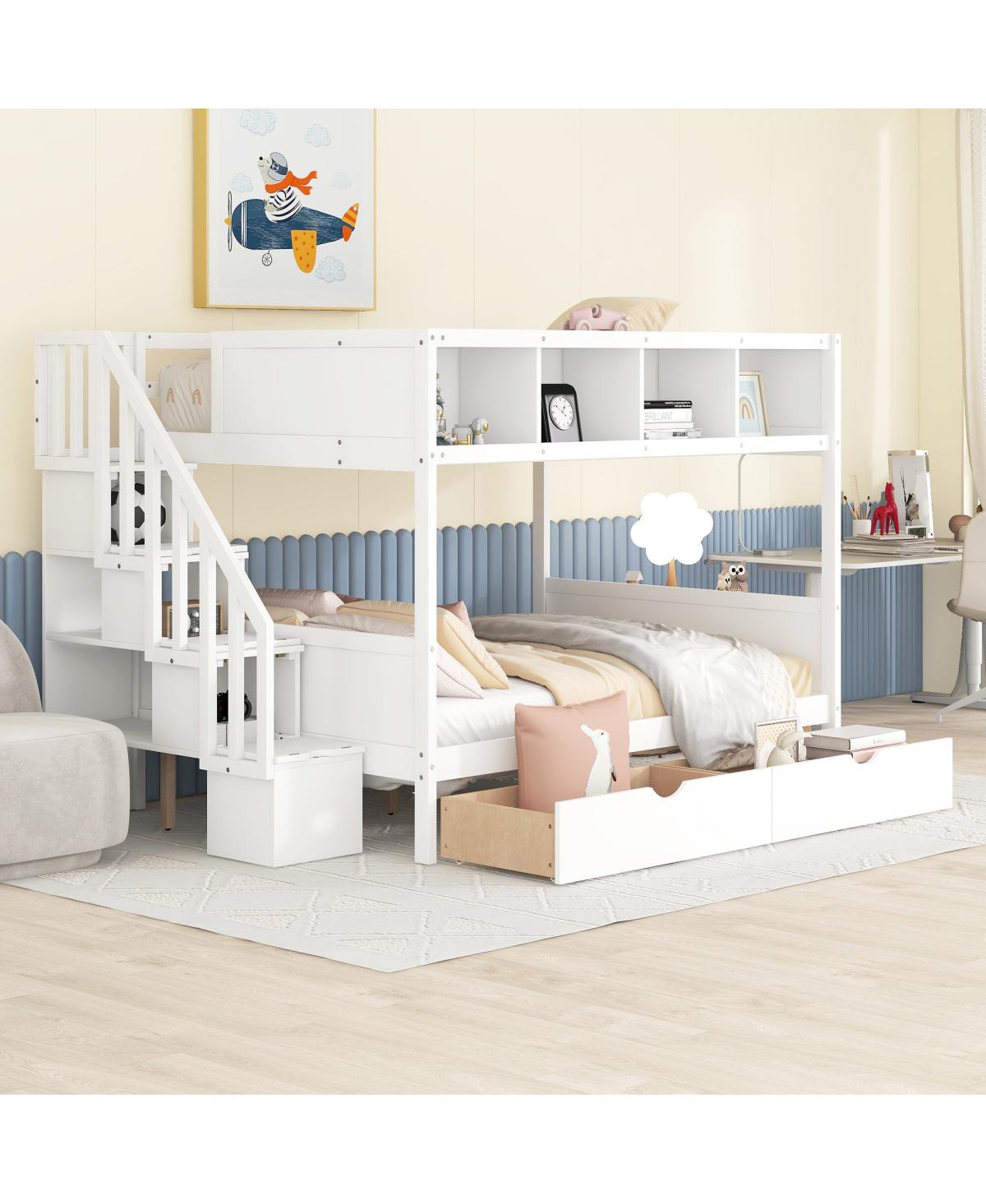 Streamdale Furniture Bunk Bed with Shelfs Storage Staircase and 2 Drawers
