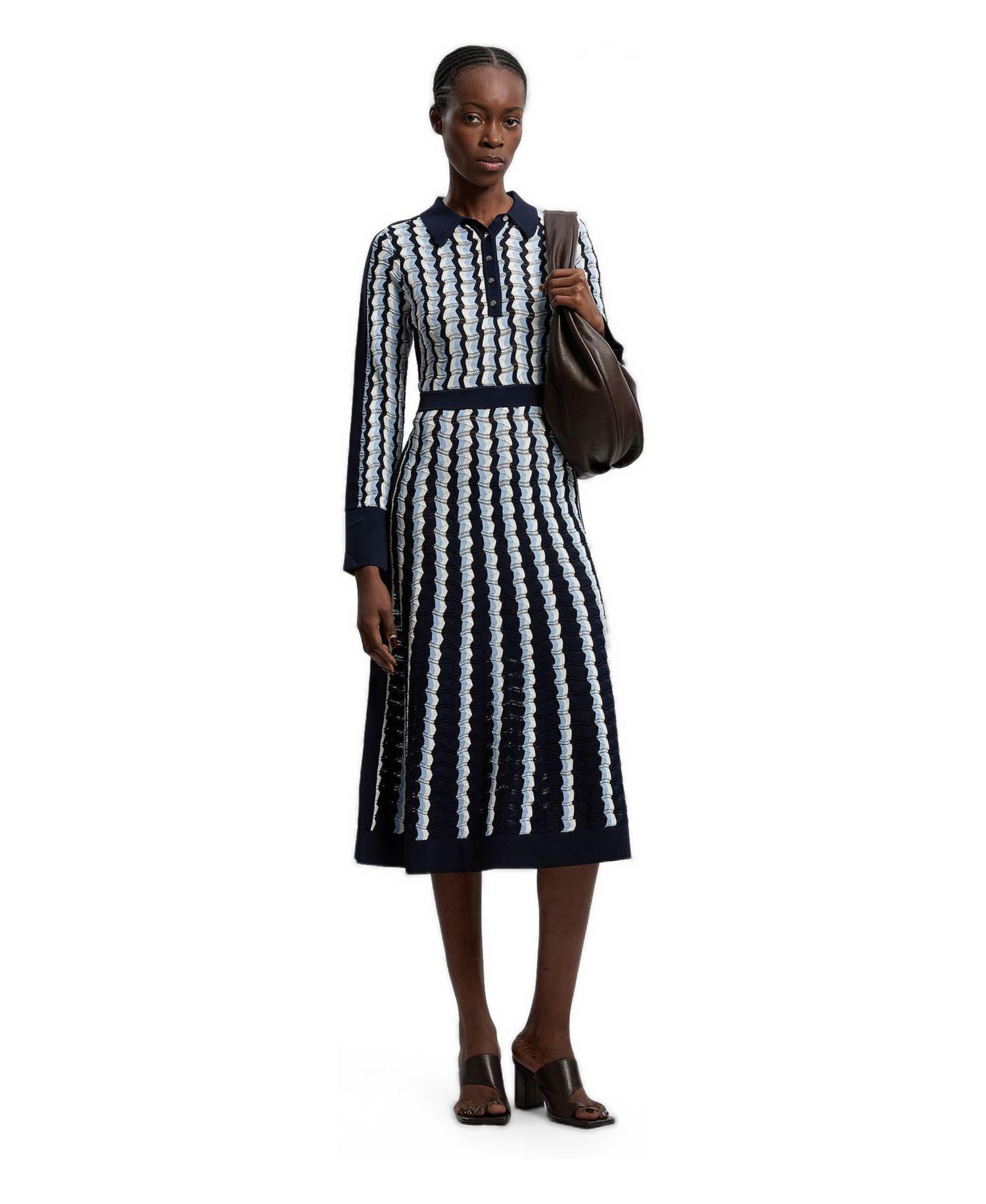 Women's Pointelle Collared Midi Dress
