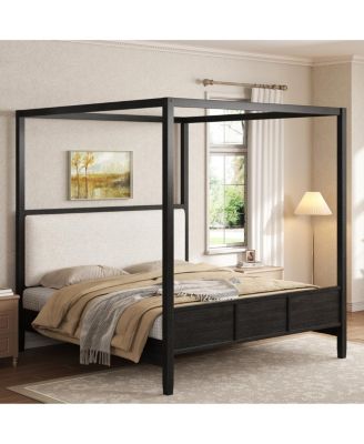  Queen Canopy Platform Bed with Upholstered Headboard
