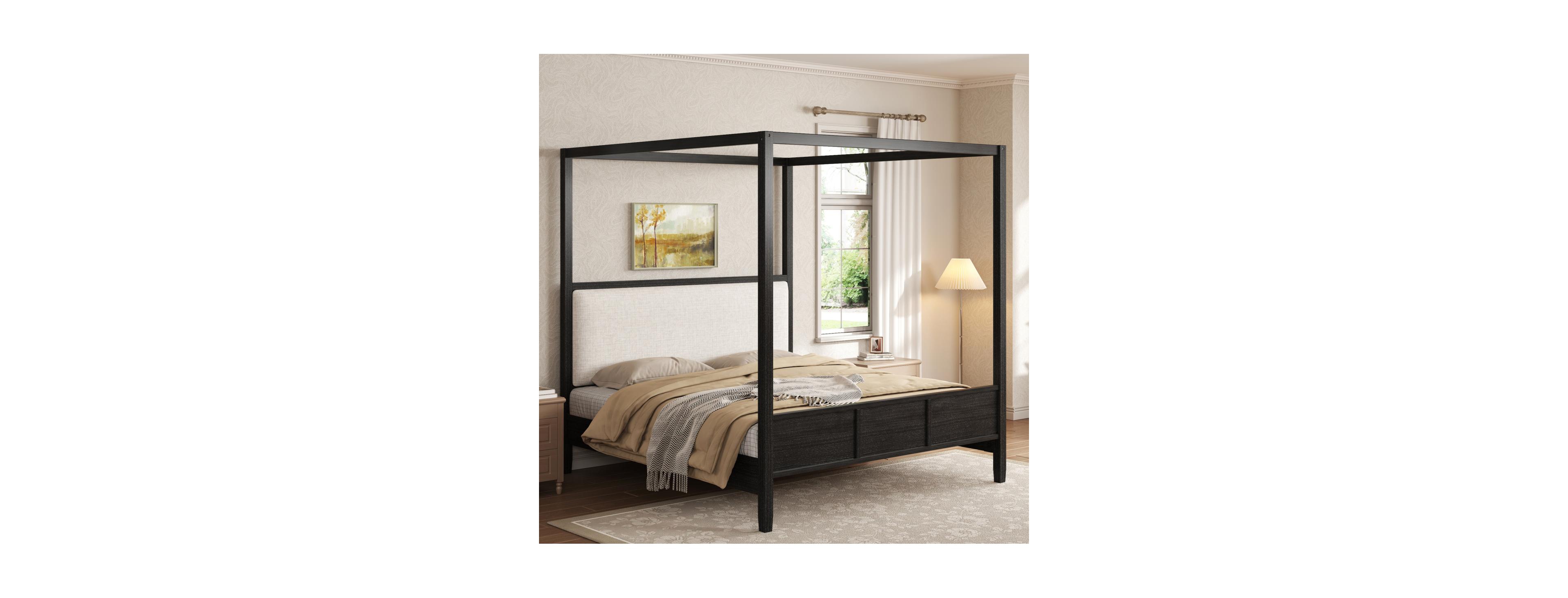Streamdale Furniture Queen Canopy Platform Bed with Upholstered Headboard