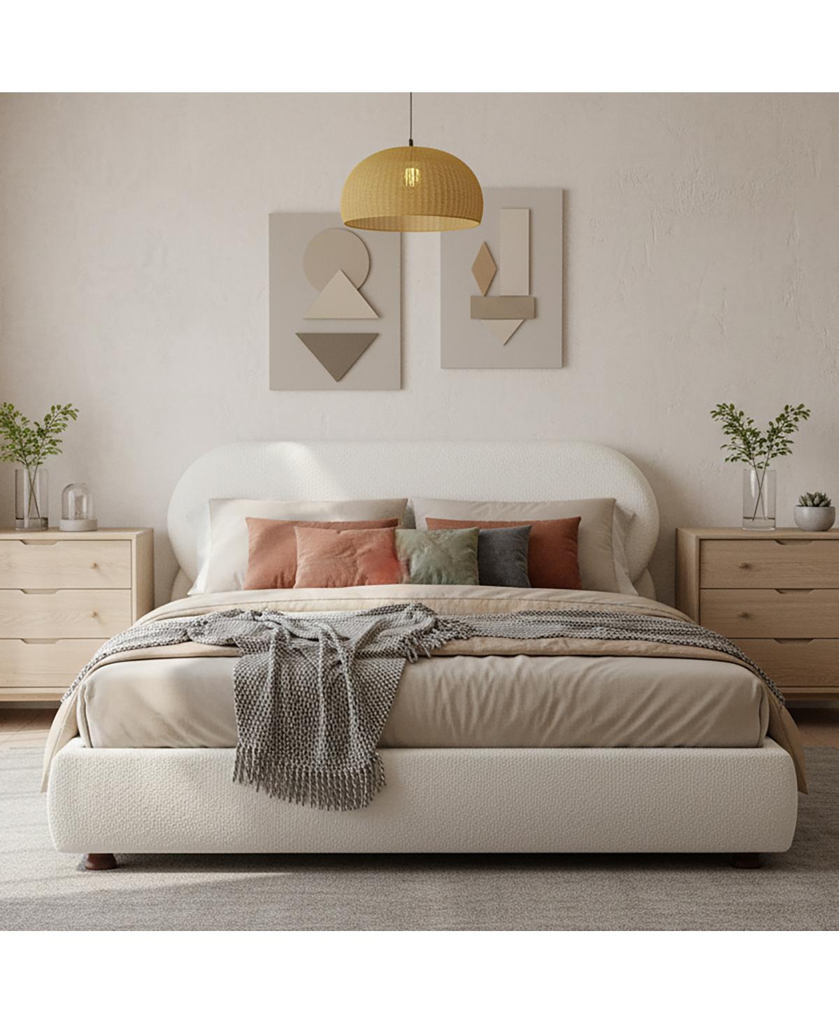 Streamdale Furniture Boucle Upholstered Bed with Rubber Wood Foot Queen
