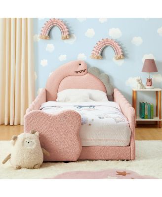  Twin Size Dinosaur-Shaped Kids Bed with Safety Guardrail Boucle Fabric