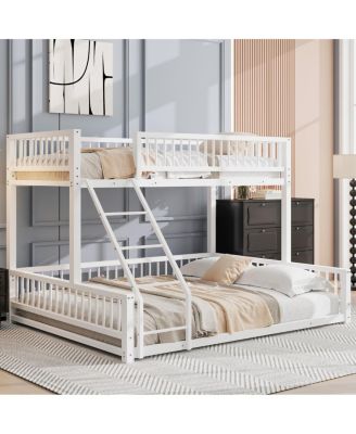  Twin XL over Queen Floor Bunk Bed with Ladder and Guardrails