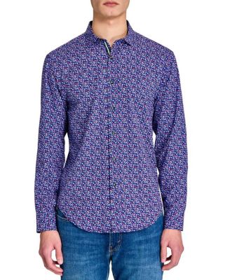 Men's Regular Fit 4-Way Stretch Performance Clustered Petal Long Sleeve Button Down
