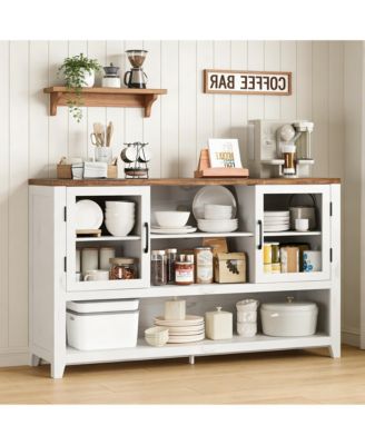 53" Kitchen Sideboard Buffet Cabinet with Glass Doors, Coffee Bar Table, Storage for Living Room and Dining Room