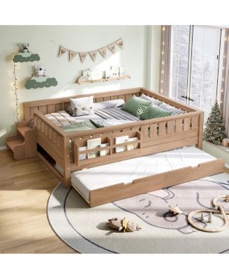  Full Loft Bed with Bookshelves Staircase Safety Rails and Trundle