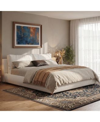  California King Upholstered Bed Frame with Two Removable Pillow Headboards
