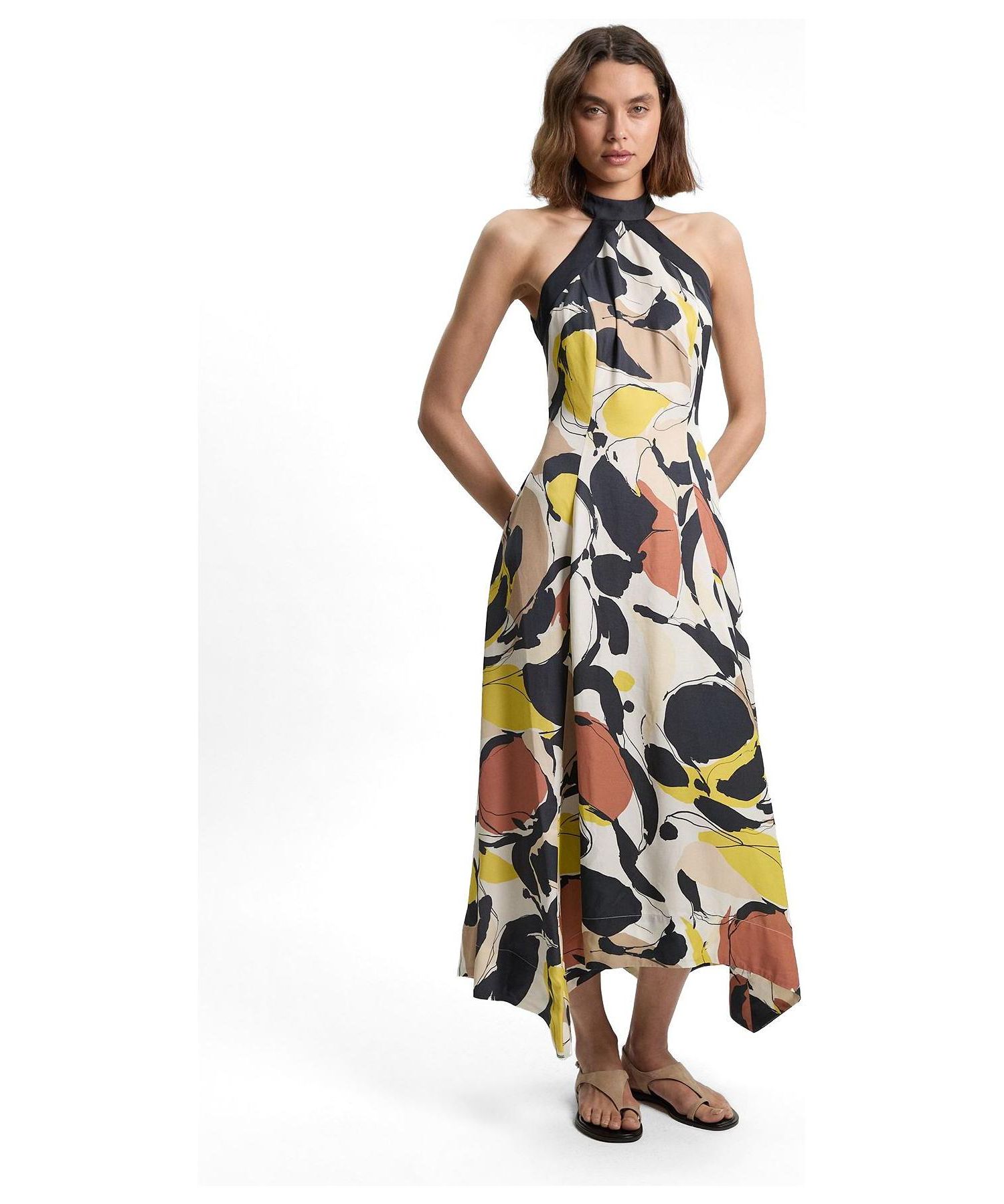 Women's Abstract Print Halter Maxi Dress