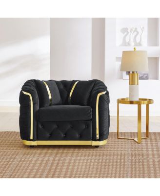 Mid-Century Modern Chesterfield Velvet Armchair with Gold Accents
