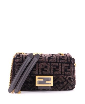 Medium Midi Baguette Chain Bag Zucca Shearling
