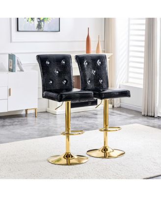 Set of 2 Vintage Crocodile Leather Bar Chairs with Crystal Clasps