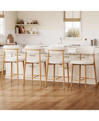  Set of 4 Upholstered Counter Height Bar Stools with Metal Legs