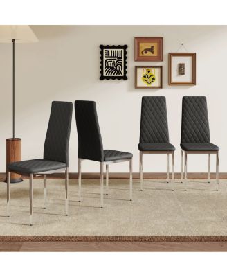 Modern Style Dining Chairs Set of 4 PU Leather with Silver Metal Legs