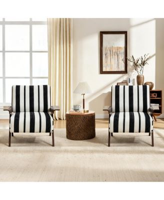  Modern Striped Armchair with Solid Wood Legs (Set of 2)