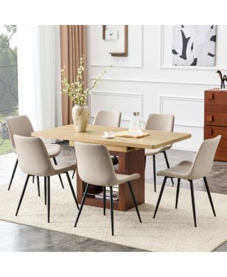 6-Piece Scalable Dining Set: 59-71 inch Pull-Out Table and Warm Gray PU Chairs