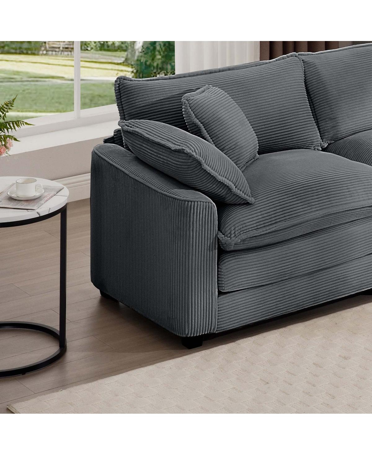 Streamdale Furniture 4-Seater Corduroy Sofa with Footstool and Pillows