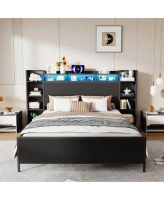  Twin Bed Frame with USB Charging Station Storage Headboard and LED Lights
