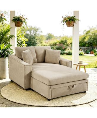 Modern 53.5'' Chaise Sofa Bed with Hidden Storage and Pillows