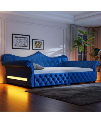 Queen Size Upholstered LED Daybed with Nailhead Trim