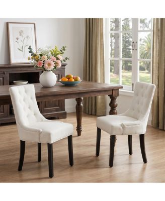  Modern Tufted Linen Dining Chairs with Solid Wood Legs Set of 2
