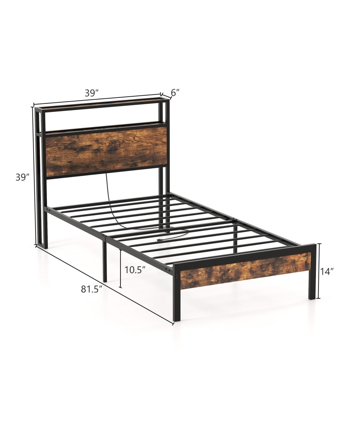 Gouun Bed Frame with Storage Headboard and Charging Station