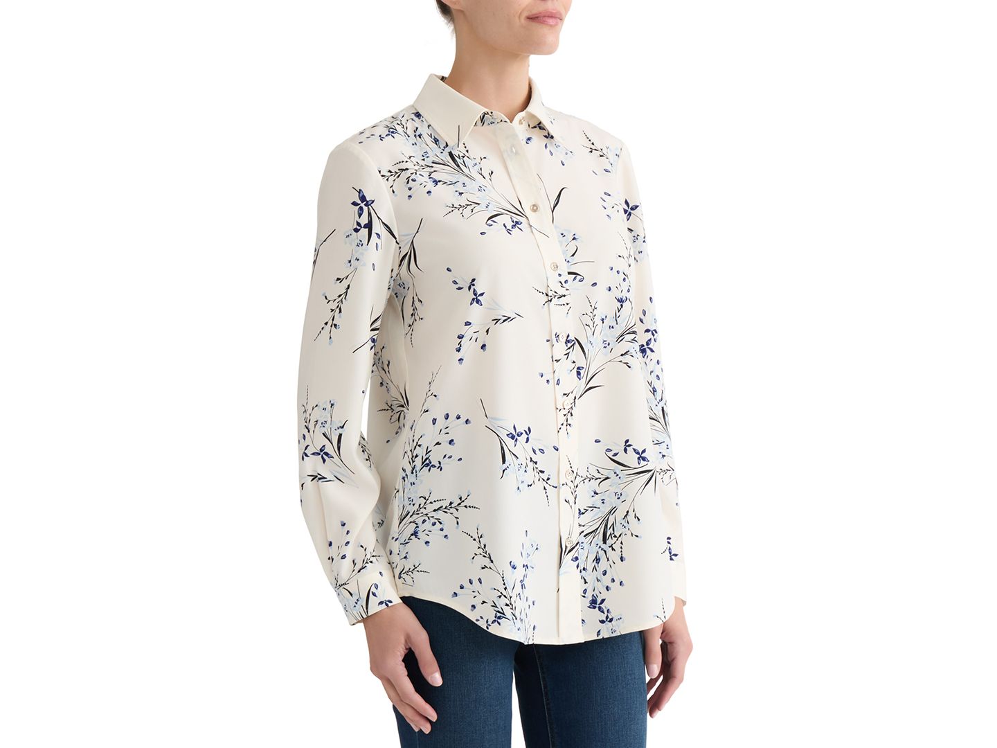 Женская рубашка Jones New York Printed Collared, цвет: Белый песочный разноцветный — фото 2