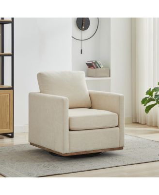 30.7''W Upholstered 360 Swivel Accent Chair with Weathered Wood Base