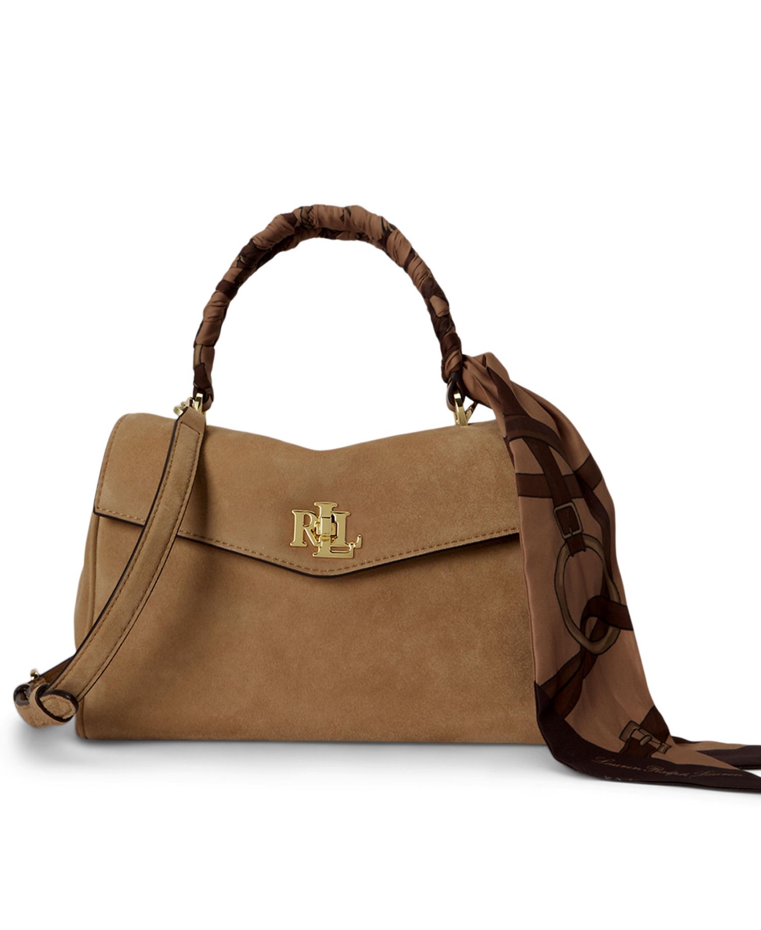 Farrah Suede Scarf Trim Small Soft Satchel Bag