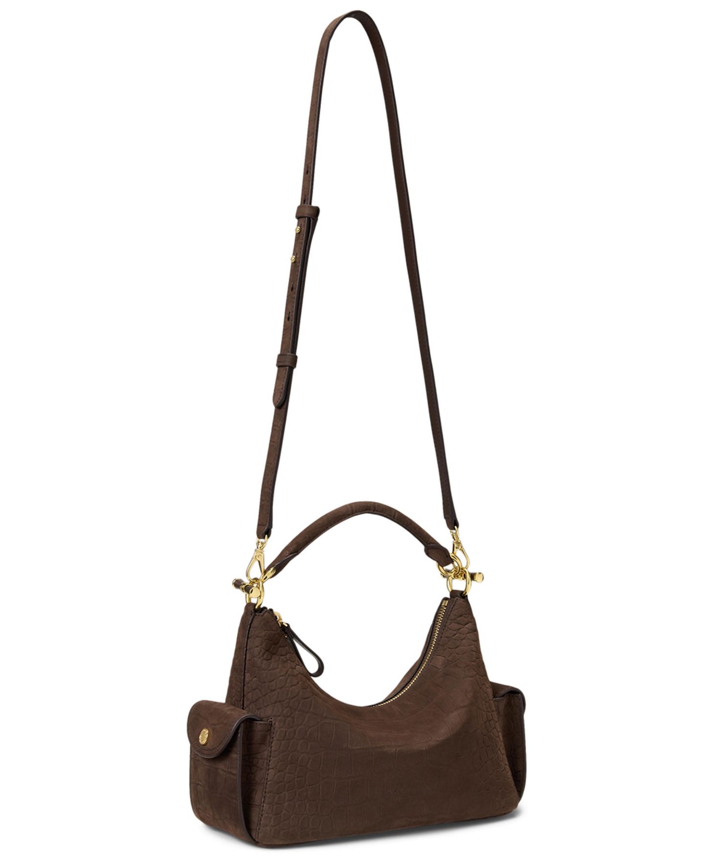 Женская сумка Lauren Ralph Lauren Blaike Suede Croc-Embossed Small Shoulder, цвет: Каштановый коричневый — фото 6