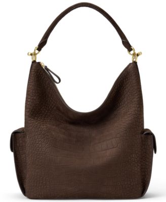 Blaike Suede Croc-Embossed Medium Hobo Handbag