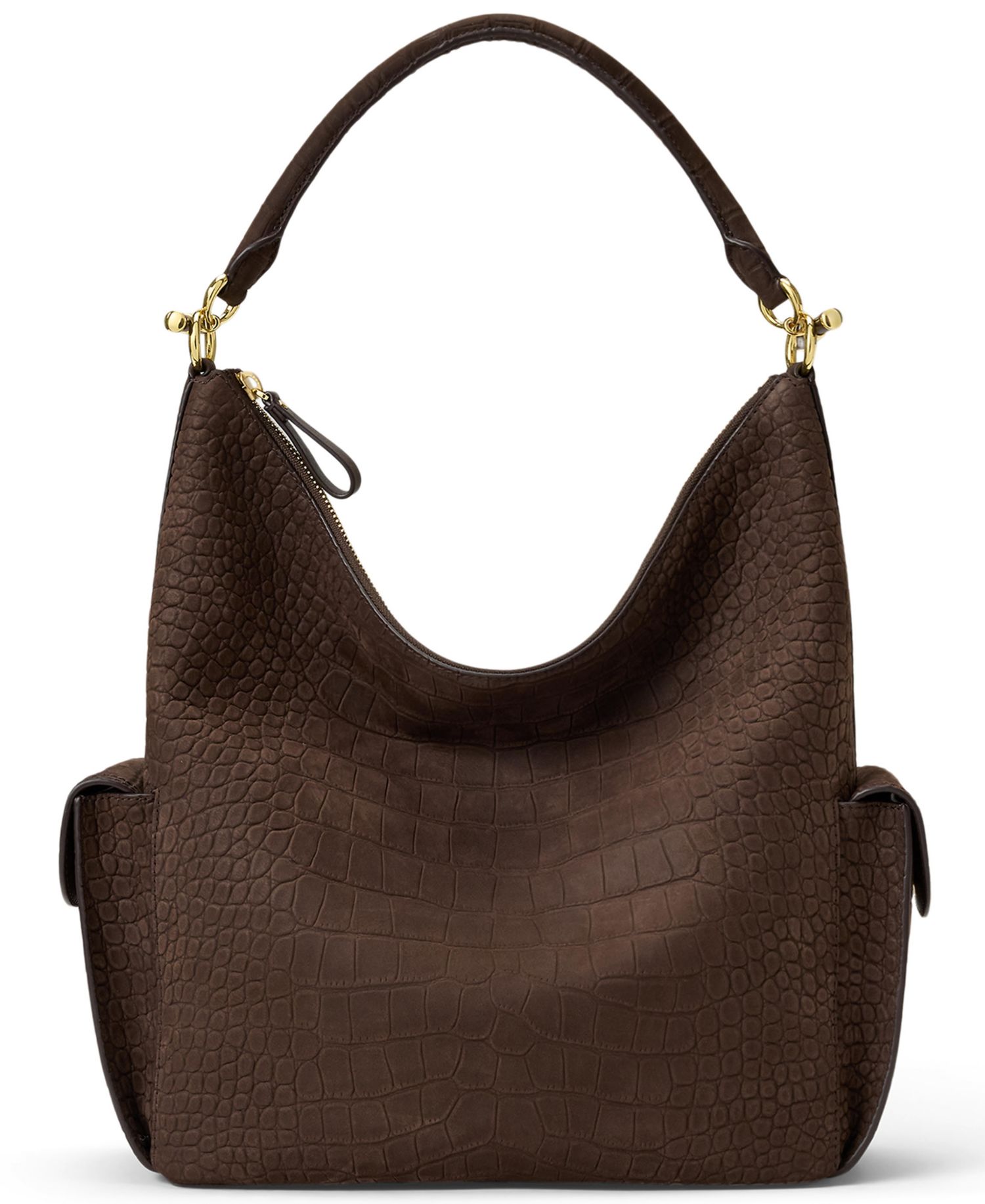 Blaike Suede Croc-Embossed Medium Hobo Bag