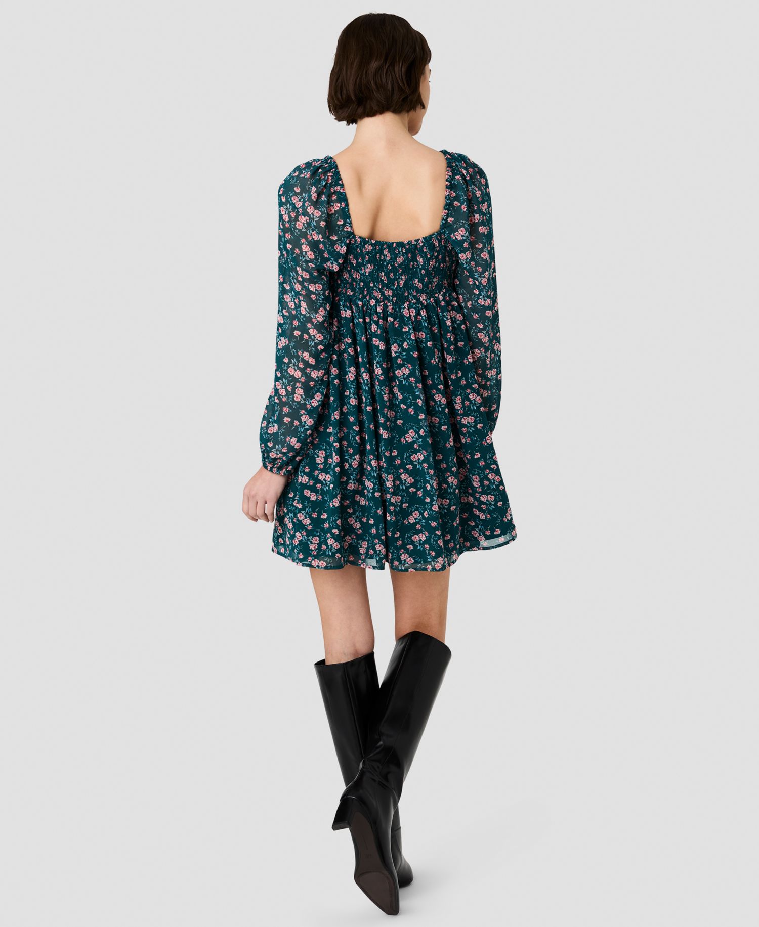 Women's Square Neck Fitted Bodice Flare Mini Dress
