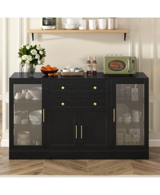 U-Style 58.3'' Modern Buffet Sideboard with 4 Doors 2 Drawers and Power Outlet