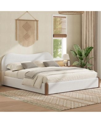 King Size Upholstered Platform Bed with Wood Supporting Feet