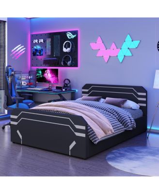Queen-Size Cyberpunk Hydraulic Storage Gaming Bed with Padded Headboard