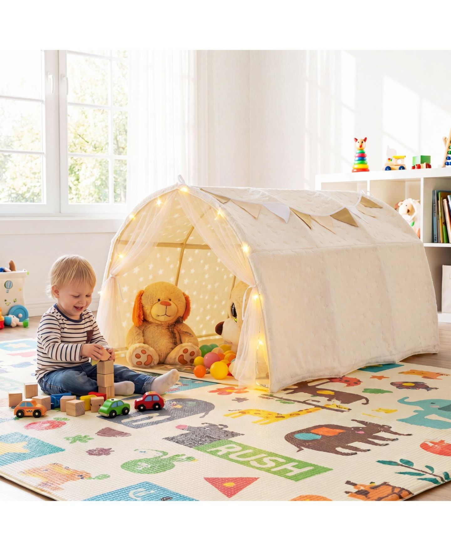 Детская игрушка Slickblue Dream Glow-in-the-Dark Stars Twin Bunk Bed Tent Canopy, Ages 3+, цвет: Бежевый — фото 2