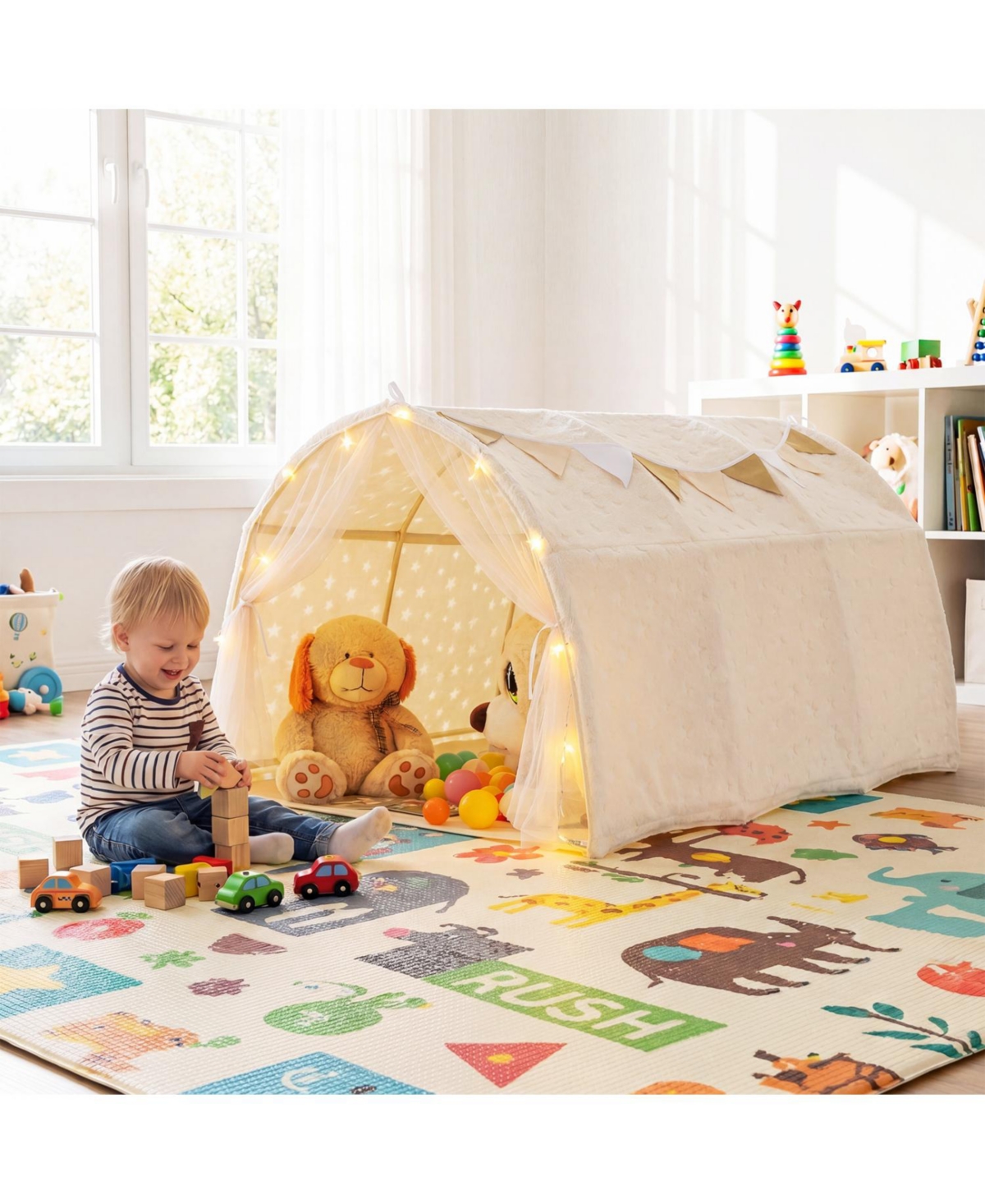 Kids Dream Bed Tent Twin Bunk with Glow the Dark Stars and Lights