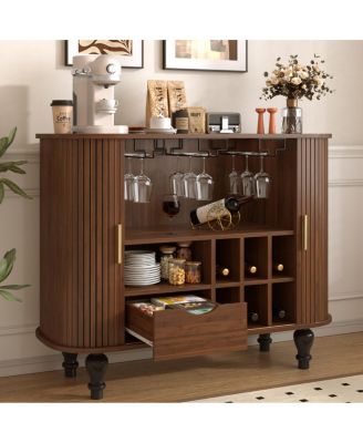 39'' Fluted Mid-Century Modern Bar Cabinet with Wine Racks and Storage