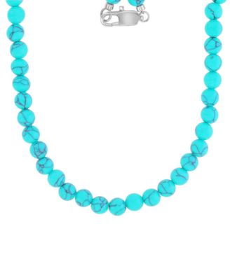 Men's Platinum-Plated Steel Lock Turquoise Necklace