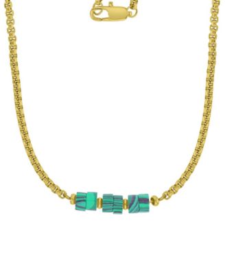 Quiksilver Mens 18k Gold-Plated Steel Yellow Malachite Box Chain Necklace - GoldEmerald 80$