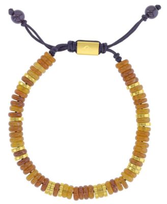 Men's 18k Gold-Plated Steel Yellow Slider Onyx Brown Jade Adjustable Bracelet
