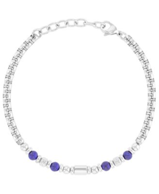 Quiksilver Men's Platinum-Plated Steel Lapis Hexagon Bracelet - Platinum/Blue