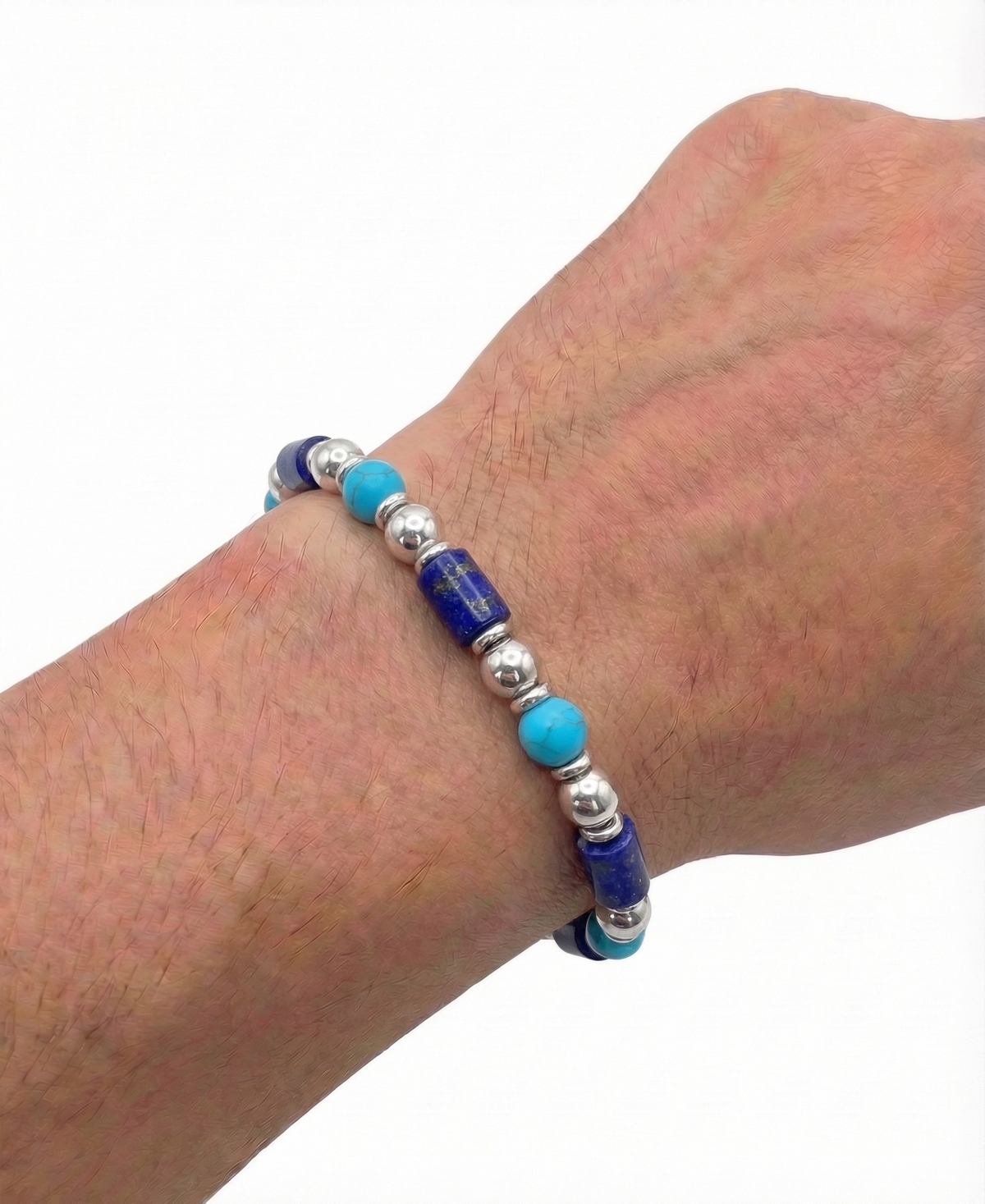 Quiksilver Men's Platinum-Plated Steel Turquoise Lapis Bracelet
