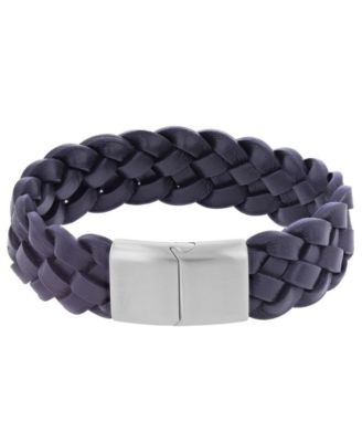 Men's Platinum-Plated Steel Cylinder Lock Leather Bracelet